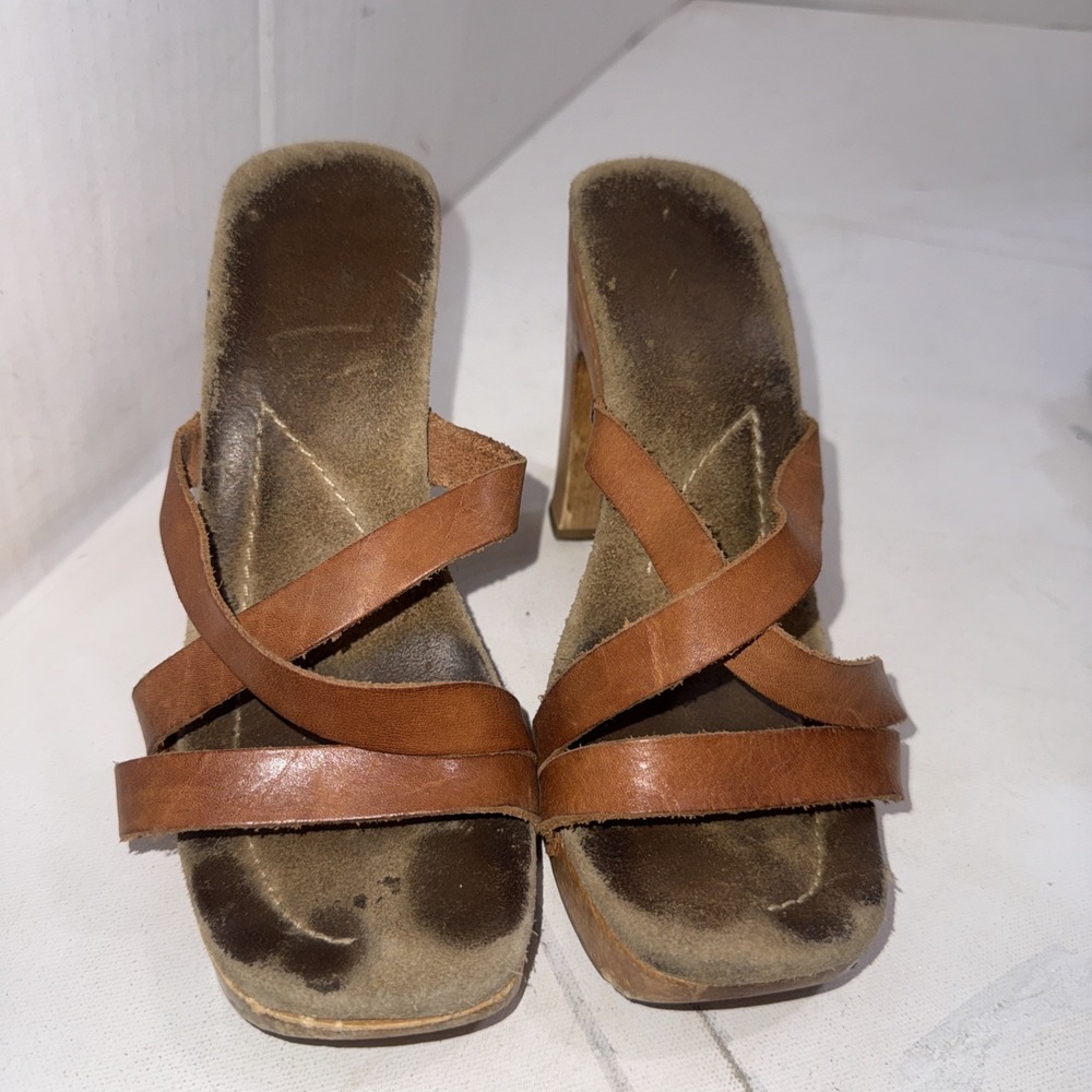Y2K LRL Lauren Square  Wooden Clog Heel Boho Cottagecore Festival Women 7.5